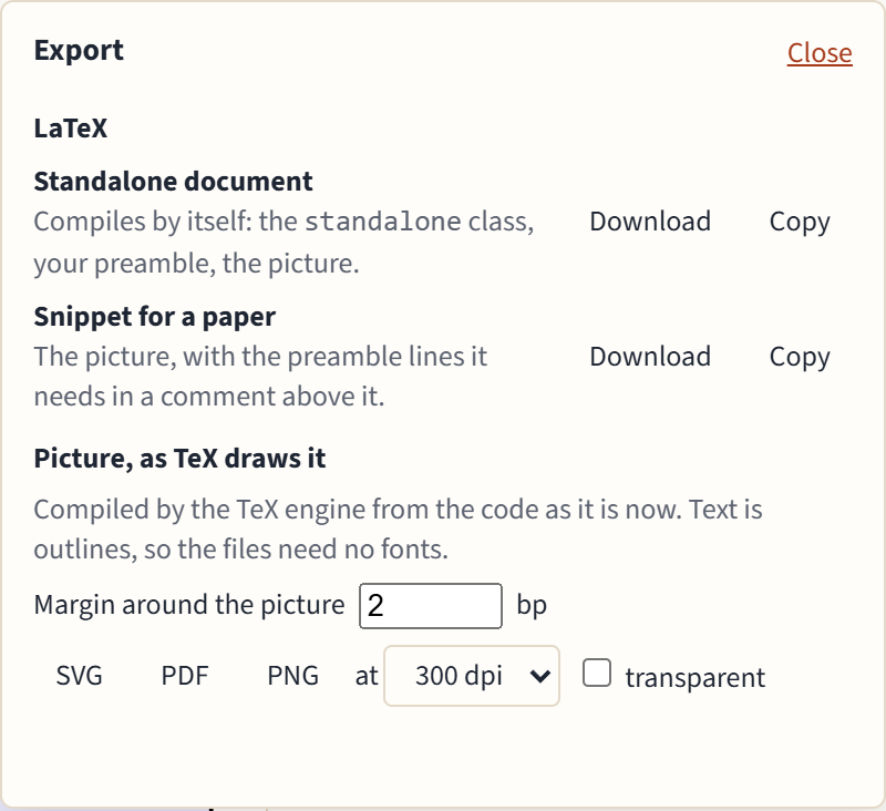 The Export panel