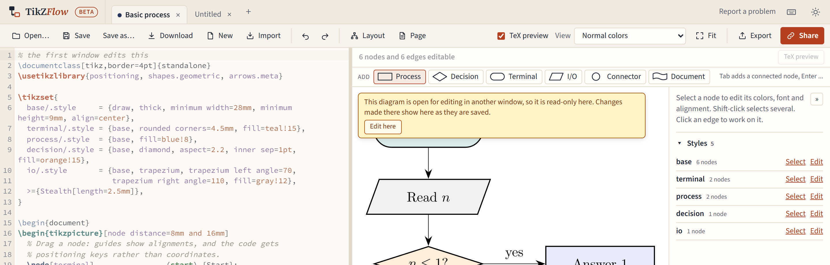 A diagram that another window is editing, shown read-only