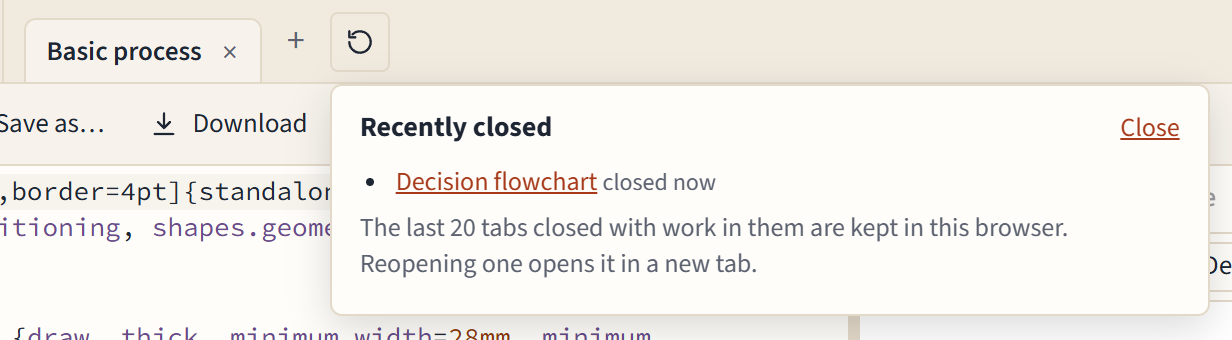 Recently closed, open over the tab bar